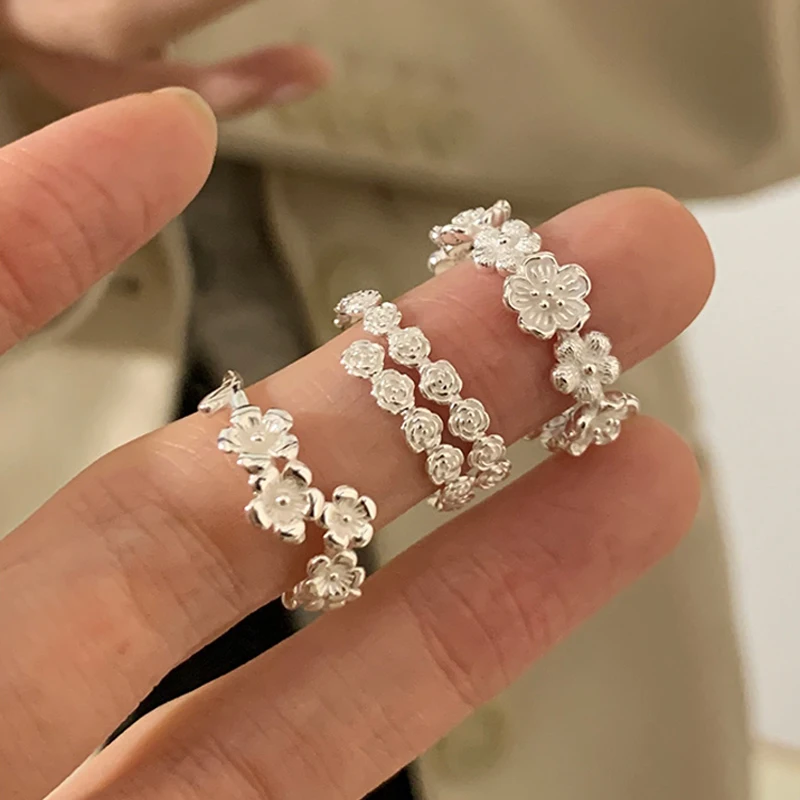 New 925 Sterling Silver Adjustable Flower Rings For Women Crossover Love Engagement Wedding Grace Rose Ring Luxury Jewelry Gift