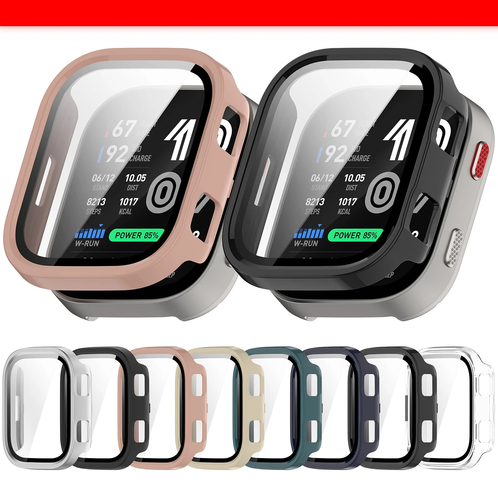 For Amazfit Huami BIP Max Glass+Case Protective Case Shockproof Anti-Scratch Screen Protector Wear Resist for Commute Gym Office