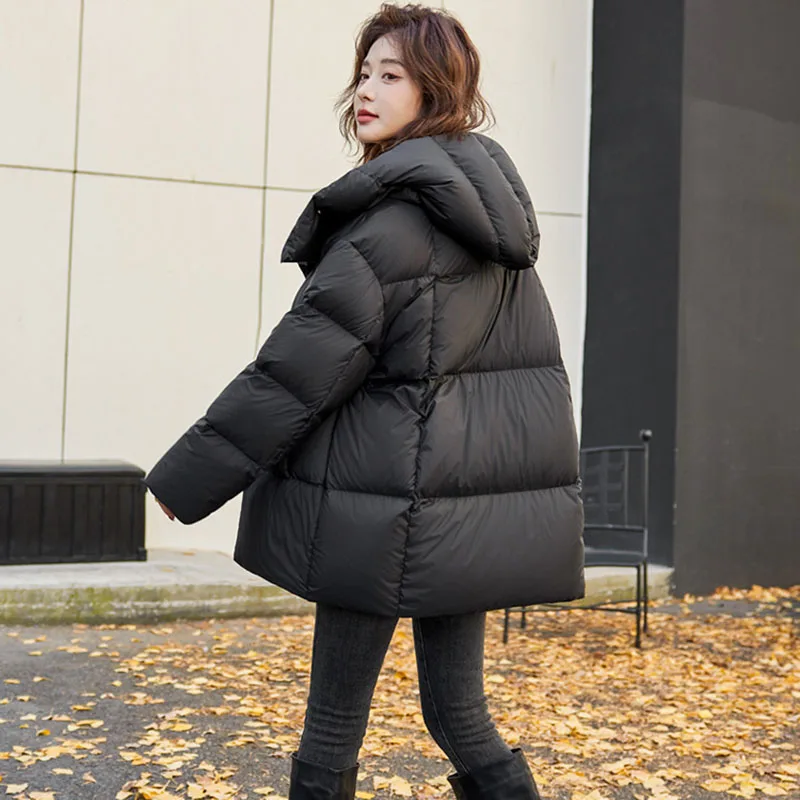 Female Overcoat 2024 New Thickened White Duck Down Down Jacket Winter Fashion Warm Hooded High Quality Women Down Jacket H86