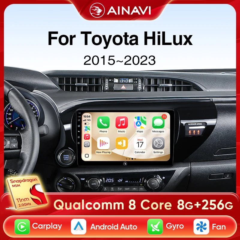 

Автомобильное радио Ainavi для Toyota Hilux LHD 2015 2016 2017 2018 2020 2021 2023, беспроводной Carplay Android, авто, мультимедийный плеер, стерео