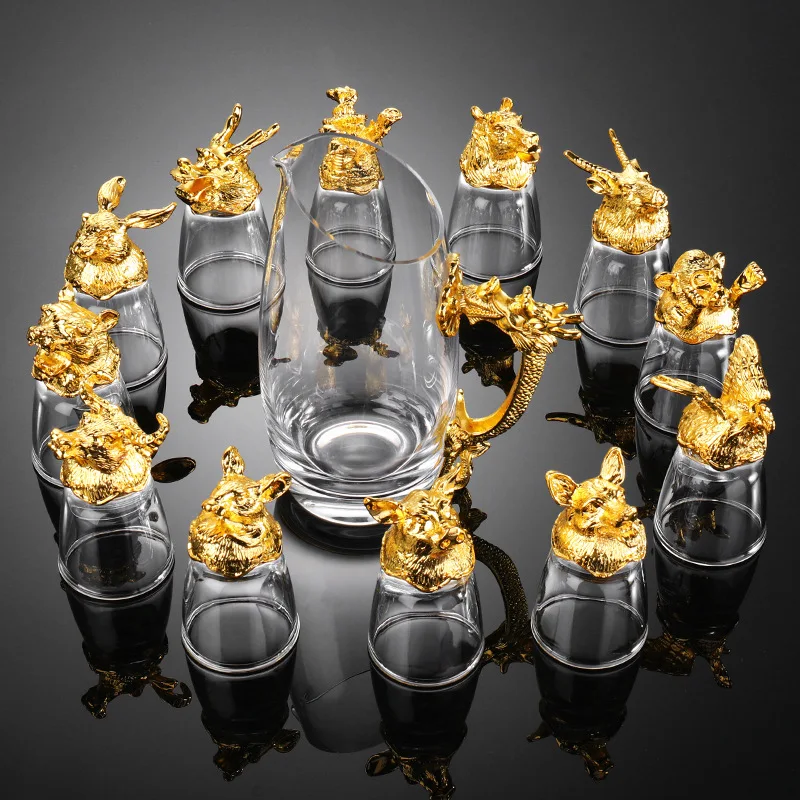 Twelve Zodiac Liquor Wine Glass Chinese Retro Wine Set Chinese Baijiu Drinkware Multipurpose & Reusable