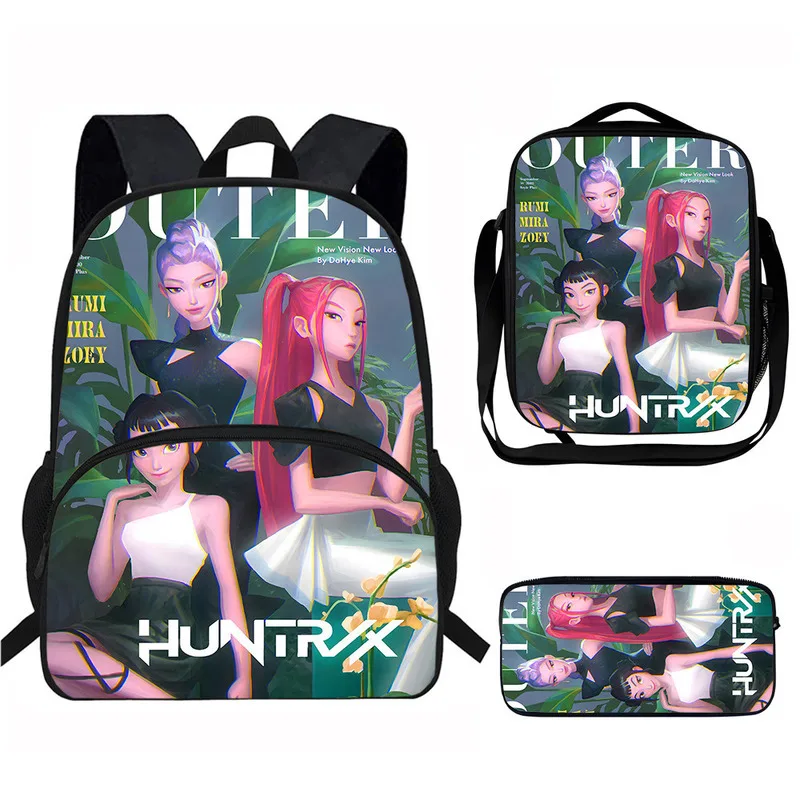 3 pçs kpop demônio caçadores saco de escola estudante mochila kpop demônios caçadores bookbag almoço saco pencial para meninas estudantes mochila