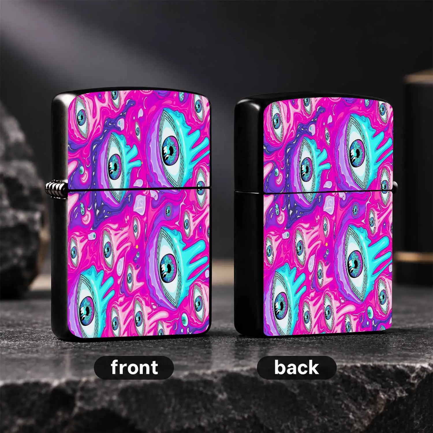 Psychedelic All-Seeing Eye Lighter Neon Cyber Vibrant Magenta Cyan Swirl Art Pattern Stylish Portable Pocket Accessory Ideal For Daily Casual Multiple Scenarios Use Unique Aesthetic Trendy Decorative Carry-On Item A Humorous And Interesting