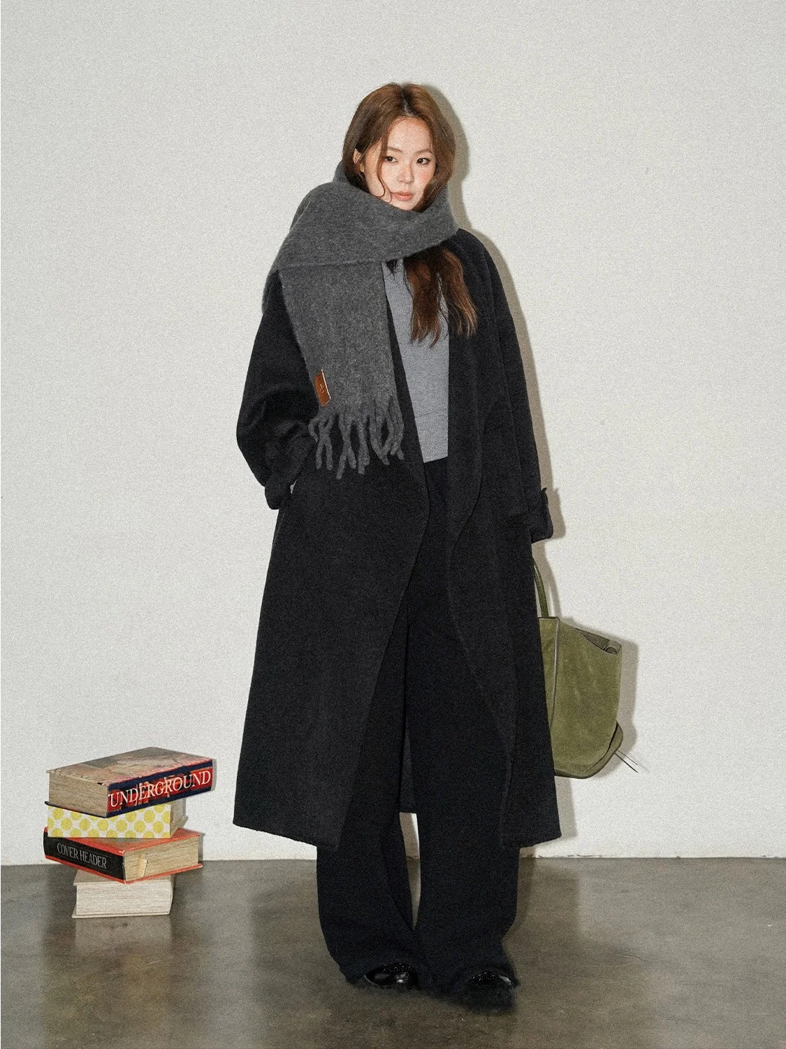 

Двустороннее шерстяное пальто-халат с большим воротником JINGU【Wutong Avenue】Элегантная молодежная верхняя одежда с длинными рукавами