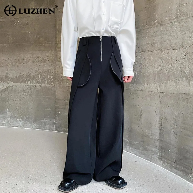 

LUZHEN Stylish Splicing Design Suit Pants Original Personality Trendy Men's Loose Straight Trousers Autumn Casual 2024 LZ5116