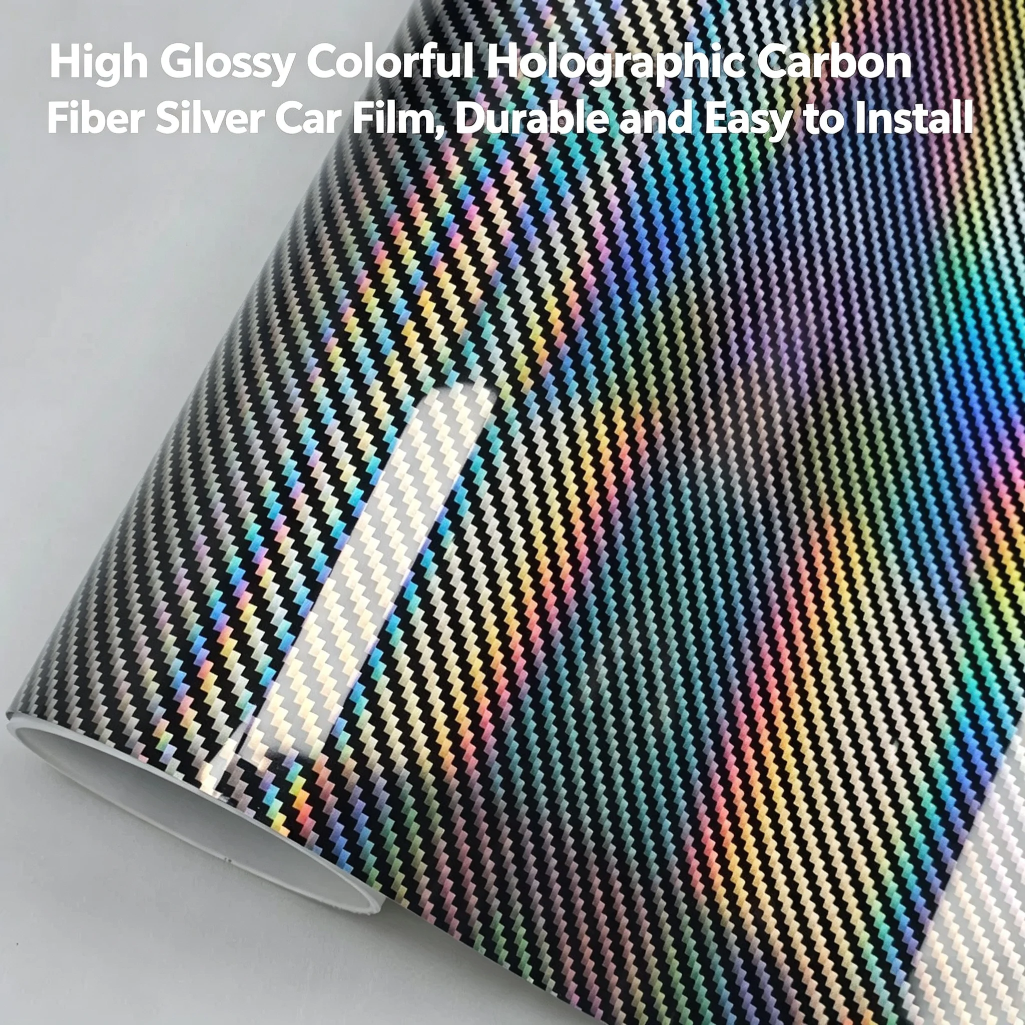 High Gloss Colorful Laser Carbon Fiber Silver Stickers on Car Wrap Vinyl Film Wrapping Sticker Car Body Films Decals for Vehicle