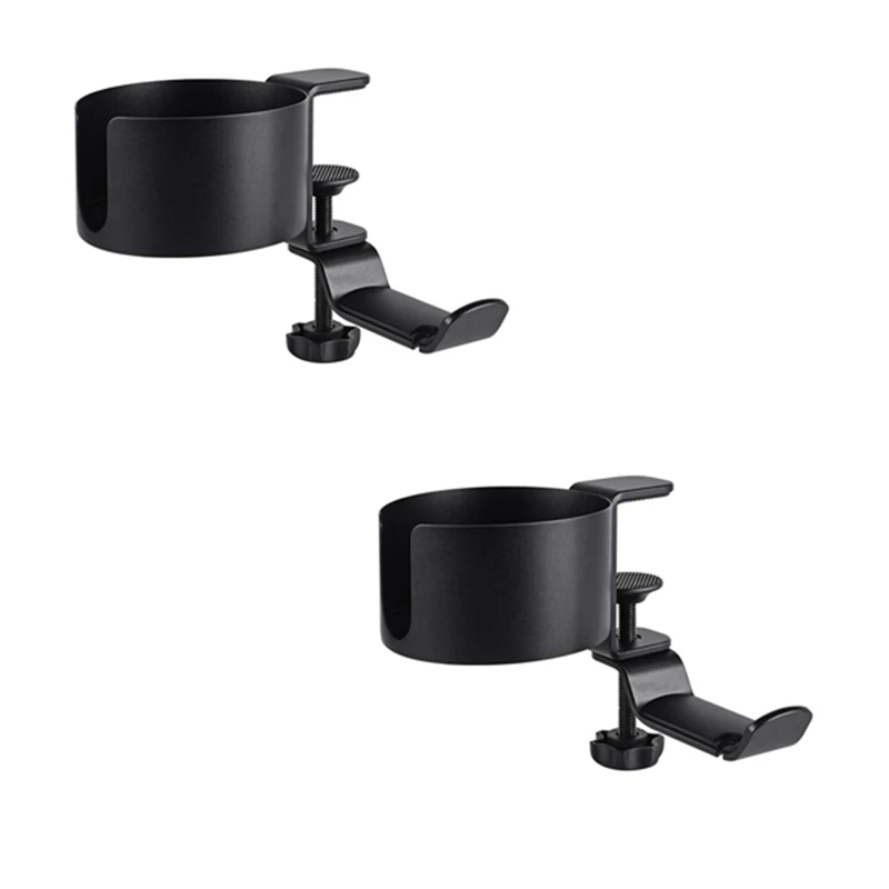 

2 In 1 Desk Cup Holder With Headphone Hanger, Anti-Spill Cup Holder For Desk Or Table Rack Organizer