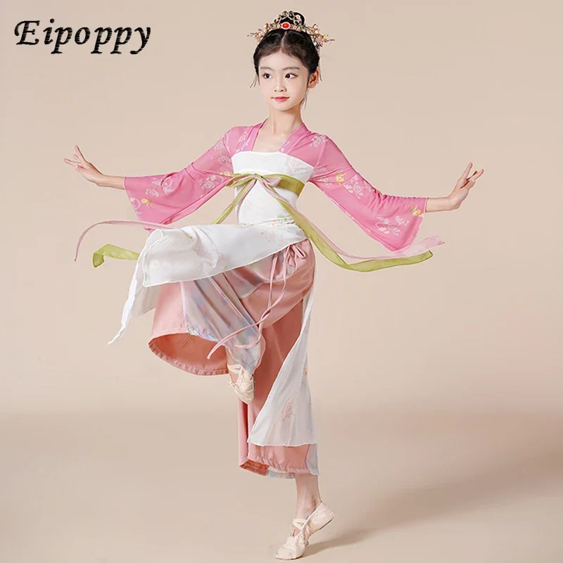 Abito da ballo classico per bambini Chest Hanfu Long Fan Dance Girls' Performance Clothes