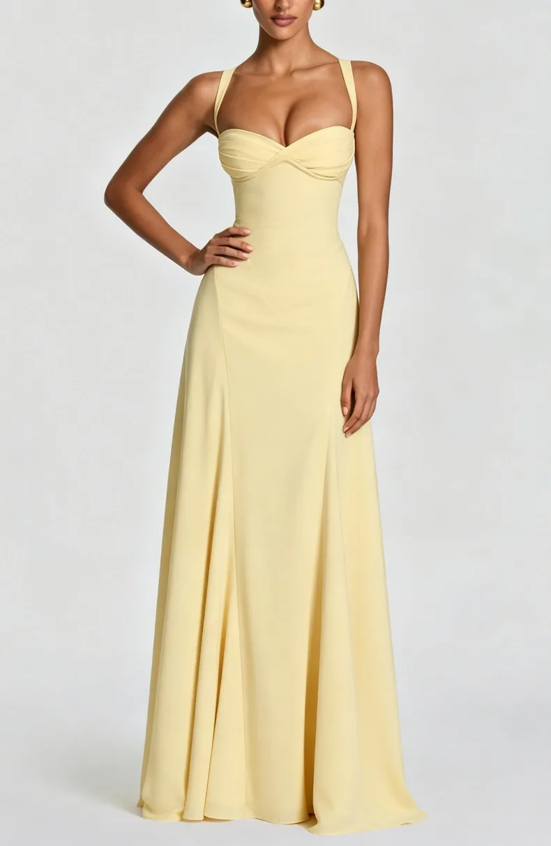 Einfarbiges trägerloses Camisole-Kleid mit Rückenausschnitt und Taillenbund, A-Linien-Kleid, elegantes Abendkleid für Geburtstagsfeiern und Brautjungfern. – Detail 2