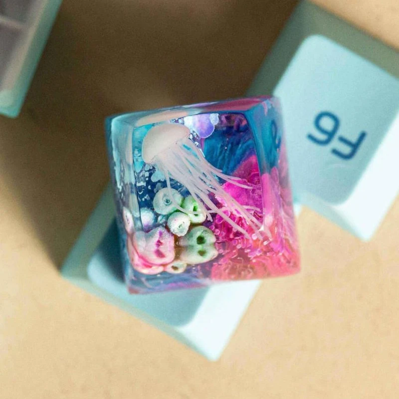 Organism Resin Keycap Creactive Art Keyboard Decoration Jellyfish Figure Ocean Theme 3D Landscape Replaceable Keyboard Keys