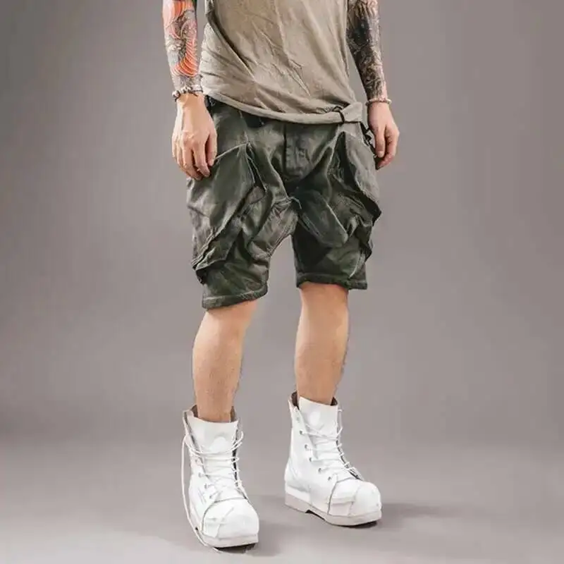 HKSH Multi Pocket Workwear Washing Worn-out Casual Knee Length Pants Punk Safari Style Shorts Summer Niche Design Cropped HK0813
