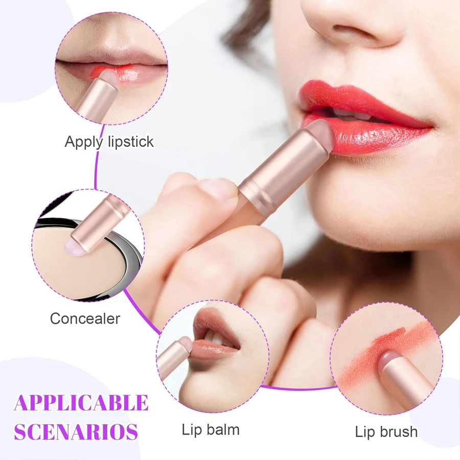 Silicone Nail Brush Flat Applicator Sticks Reusable Lip Brush With Cover For Dust Prevention Silicone Nail Powder Applying Tool
