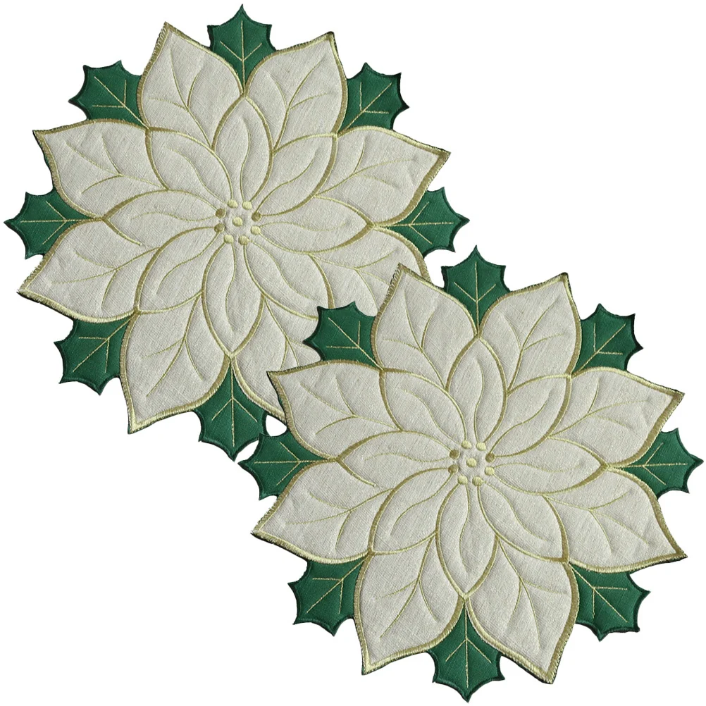 

2pcs Reusable Placemat For Plates Insulation Dinner Plate Pads Christmas Leaves Design Wear-Resist Heat Insulation Table