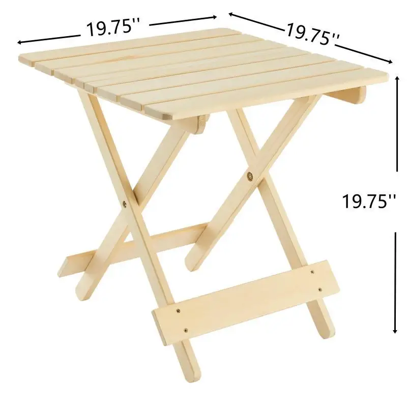 Folding Square Patio Outdoor Solid Table For Backyard Balcony Portable Space-Saving Natural Wood Color No Assembly Required