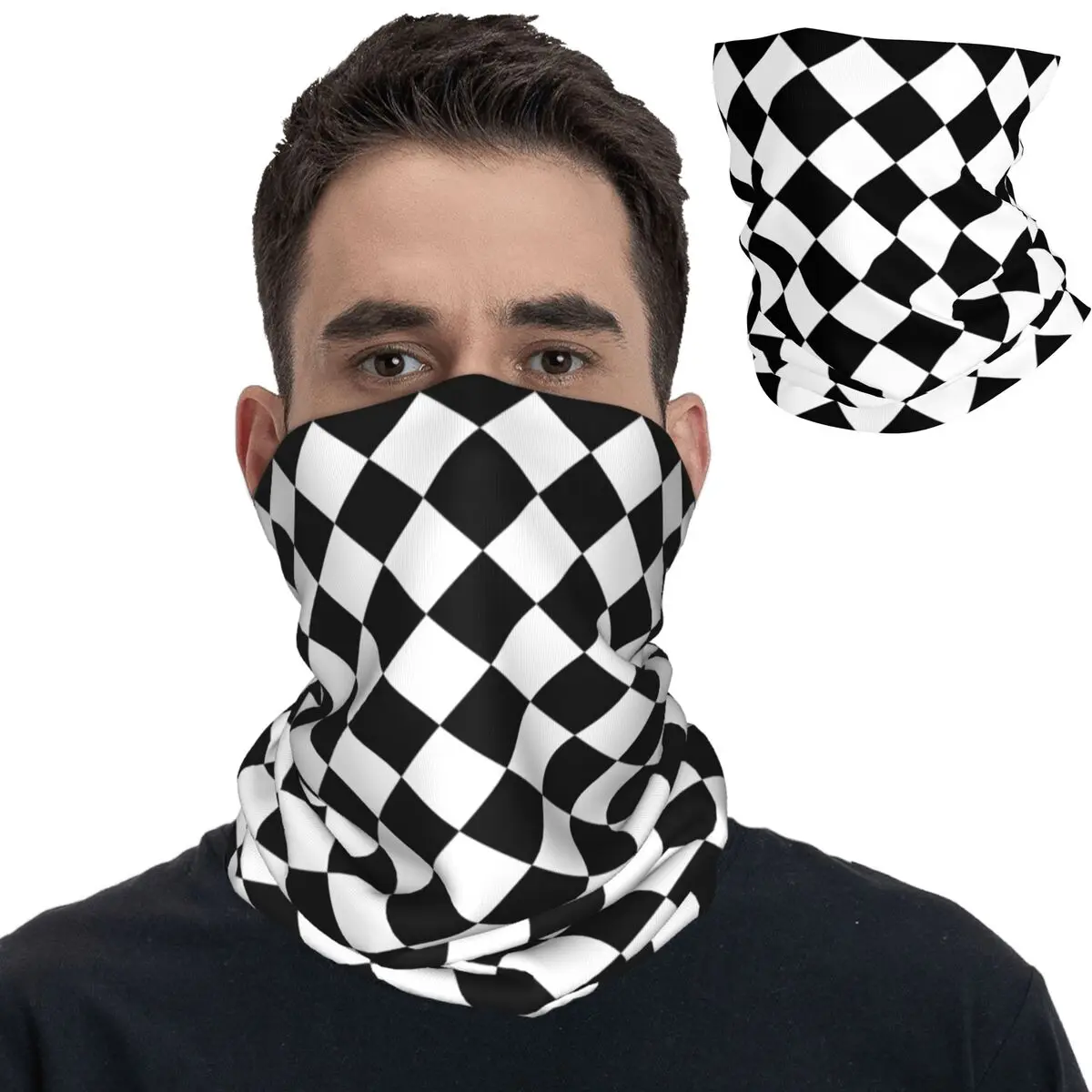 Sillitoe Tartan Balaclava Black White Rhombus Wrap Scarf Accessories Neck Gaiter Geometry Diamond Check Bandana Multifunctional