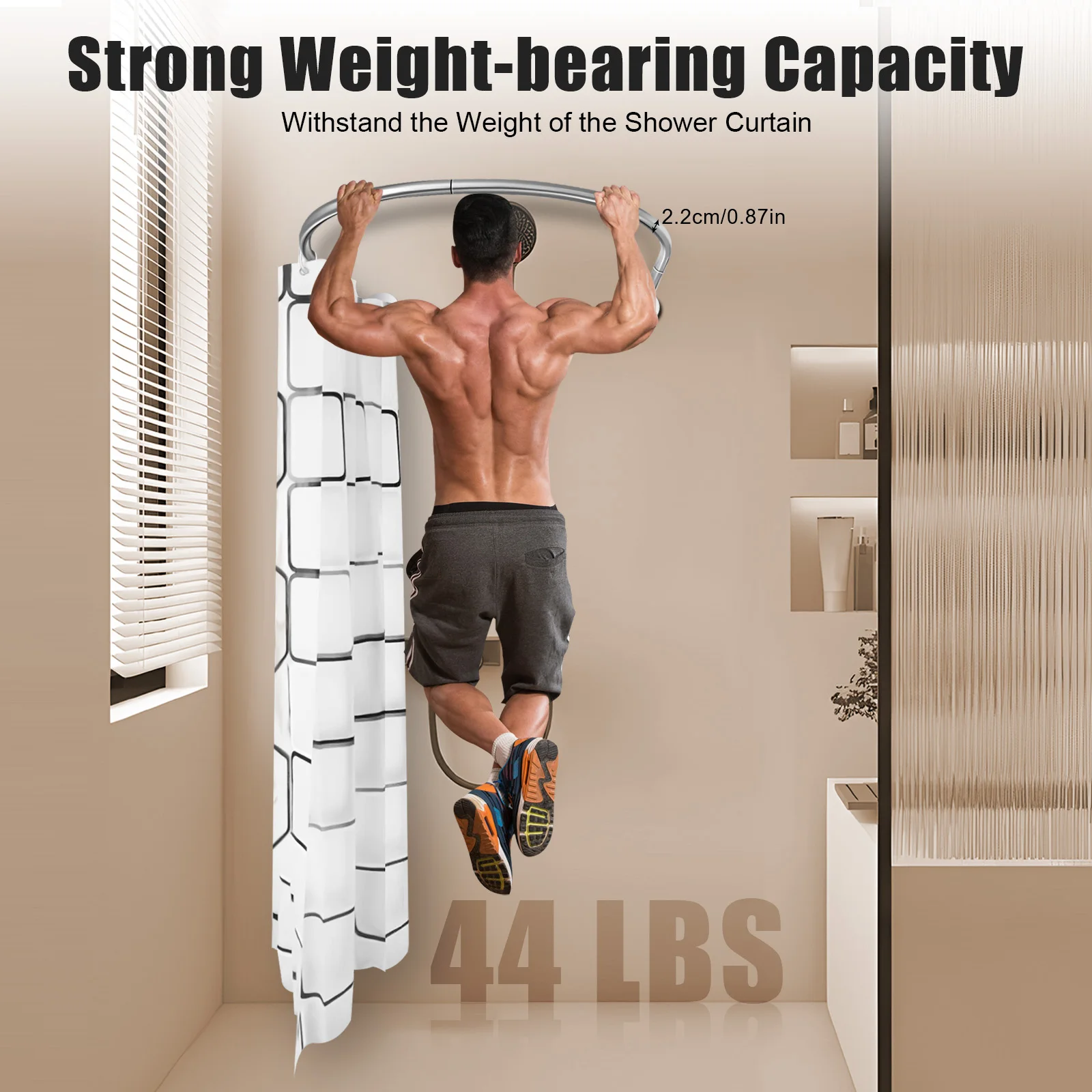 Haste de cortina de chuveiro de aço inoxidável em forma de U 0,9-1,3 m com cortina de 7,87 pés