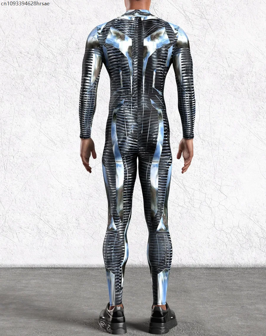 Men Cool Punk 3D Digital Print Costume Fighter Cosplay Bodysuit Party Role Play Outfit Stage Performance Suit Carnival Jumpsuit