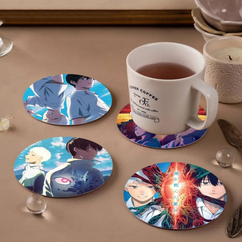 The Summer Hikaru Died Anime Themed Wooden Coaster Creative Heat-Resistant Non-Slip Table Mat, Suitable for Protecting Desktop