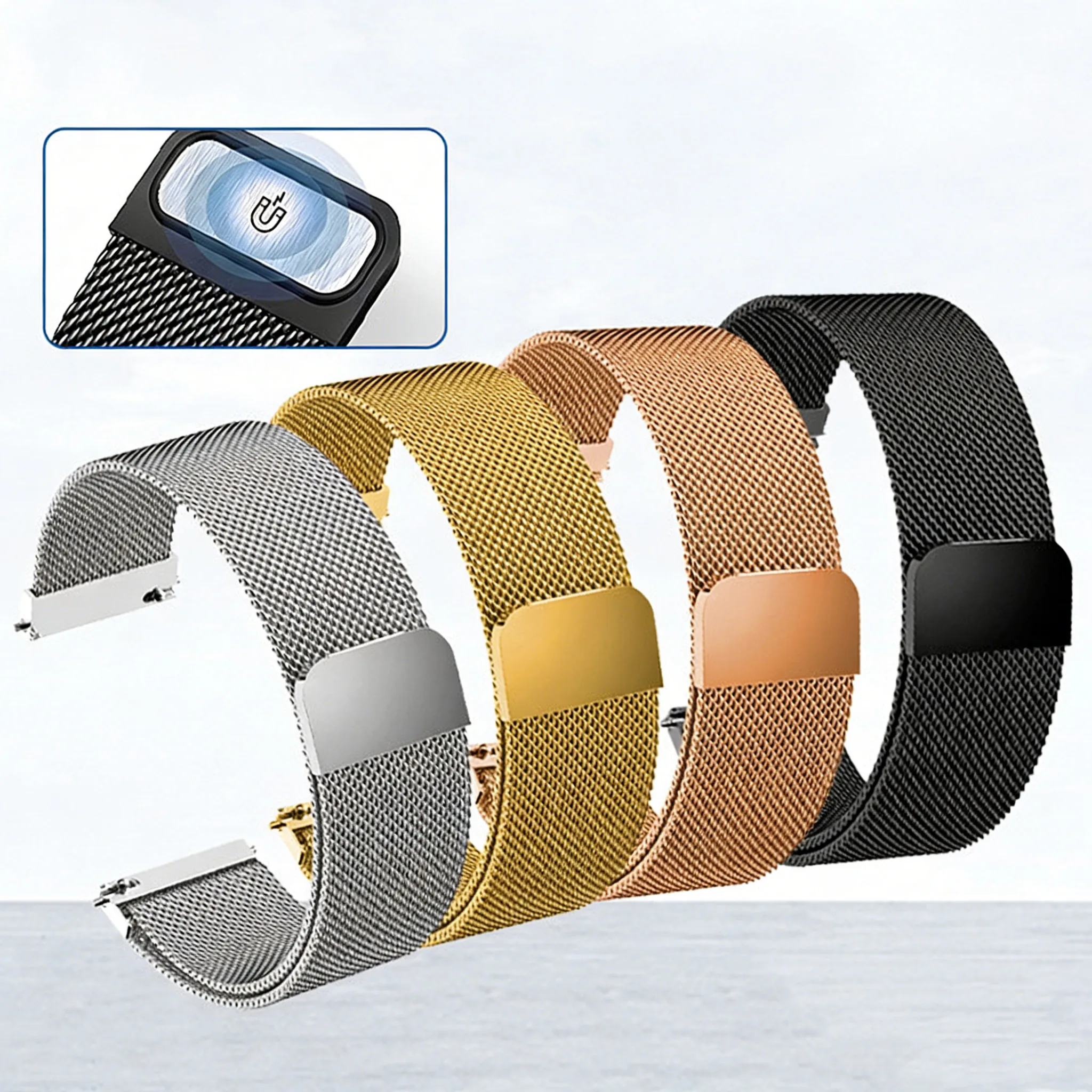 Pulseira Milanese de 20mm 22mm para Garmin 265, Vivoactive 5, Denver SW360, DW, Citizen, Seiko, Omega – Bracelete de Substituição