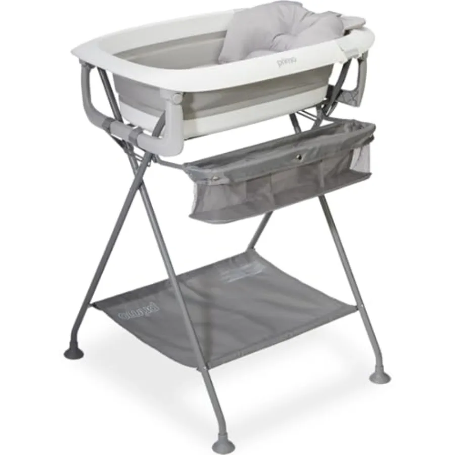 

Baby Bath & Folding Stand With Ergonomic Infant Cushion for Newborns & Toddlers - Complete Bathing Station - Compact Space Savin