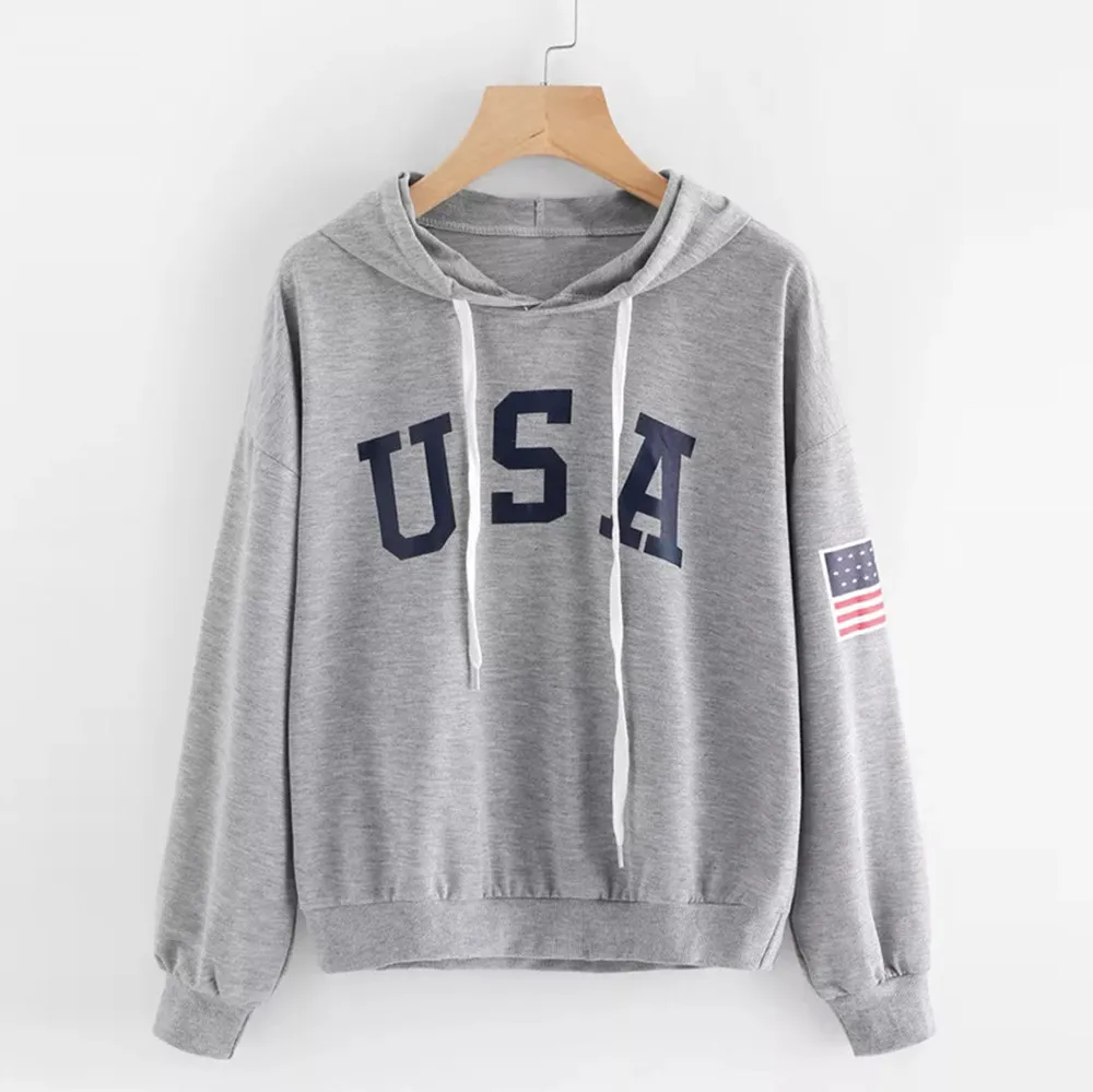 

Usa American Flag Patriotic Print Women Sweatshirt Harajuku Casual Hoody Fashion Loose Hoodie Autumn Vintage Warm Female Top