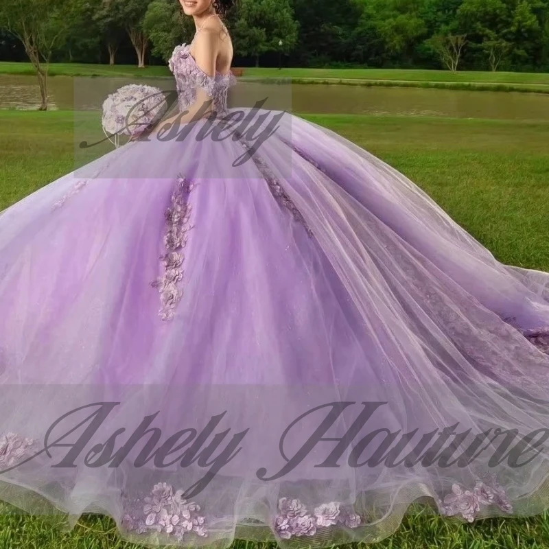 A3125 luxe lavande Pirncess 15 fille Quinceanera robes épaules nues fleur robe de bal bal fête d'anniversaire mariage 16 personnalisé