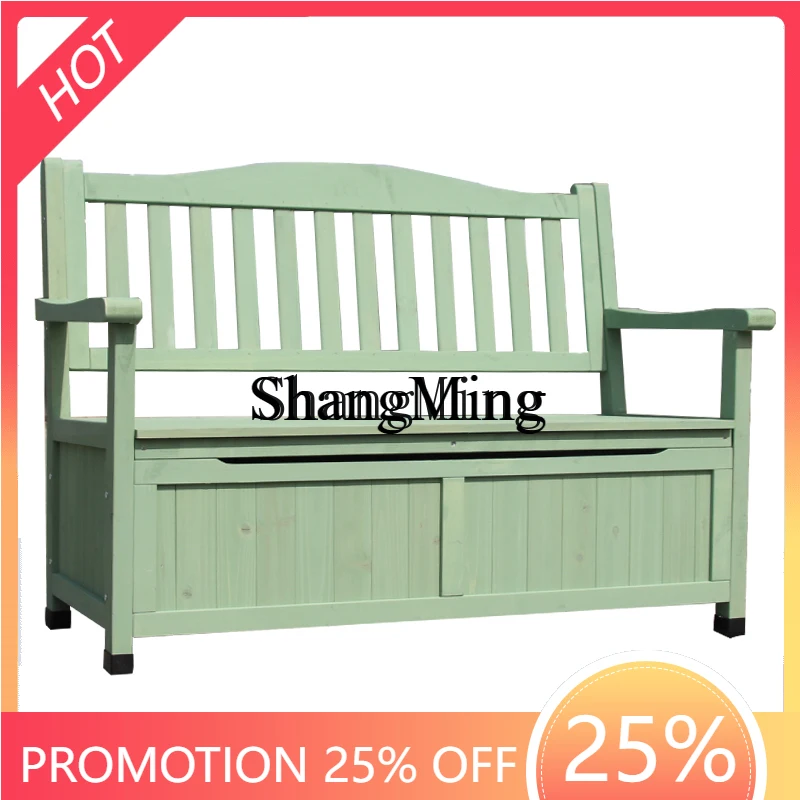 

ZYY advanced outdoor storage chair storage stool backrest can sit simple courtyard park leisure preservative wood bench