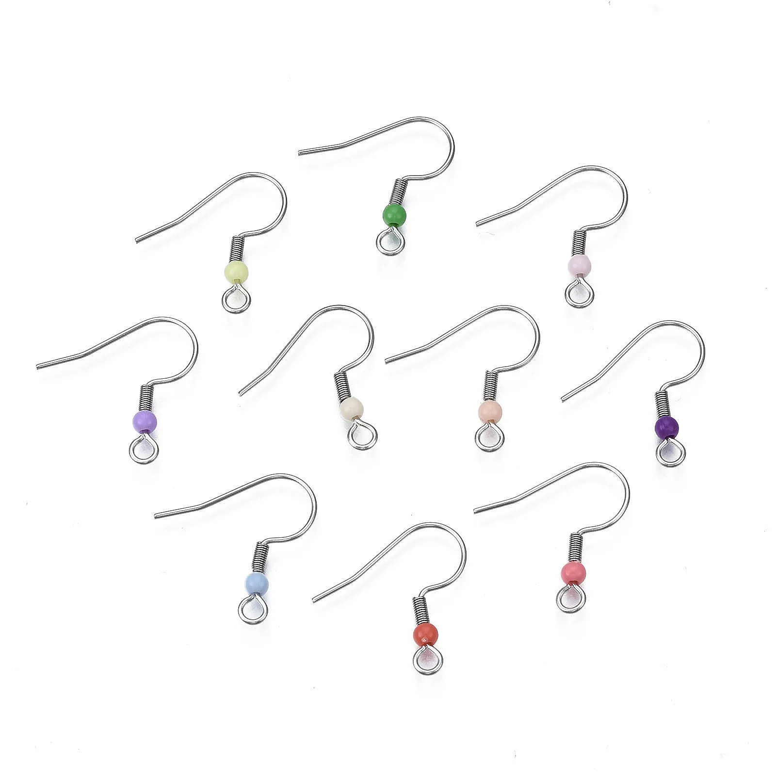 

500PCS 304 Stainless Steel Earring Hooks Ear Wire with Acrylic Beads and Horizontal Loop Mixed Color for DIY Jewelry Earring