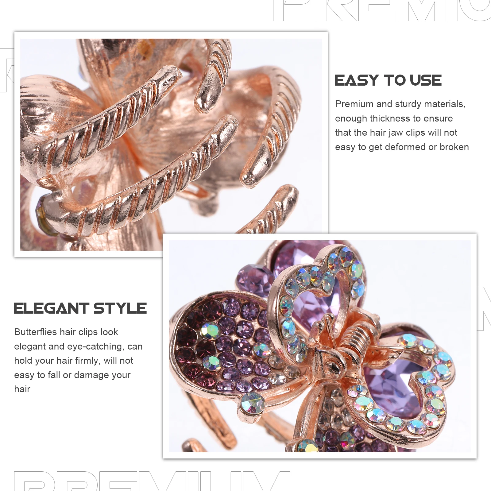 

Rhinestone Hair Clips Butterfly Claw Clamps Decorative Jaw Clips for Women Girls Wedding Party Use Premium Sturdy for Thick