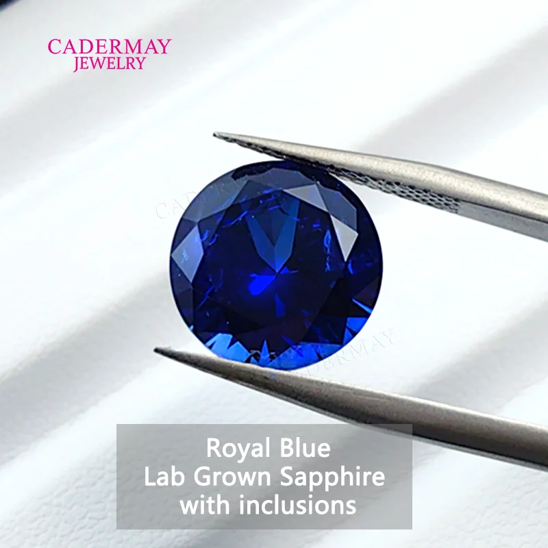 Cadermay Lab Royal Blue Sapphire With Inclusions 3mm-14mm Round Shape Synthetic Blue Sapphire Loose Gemstone For Fine Jewelry