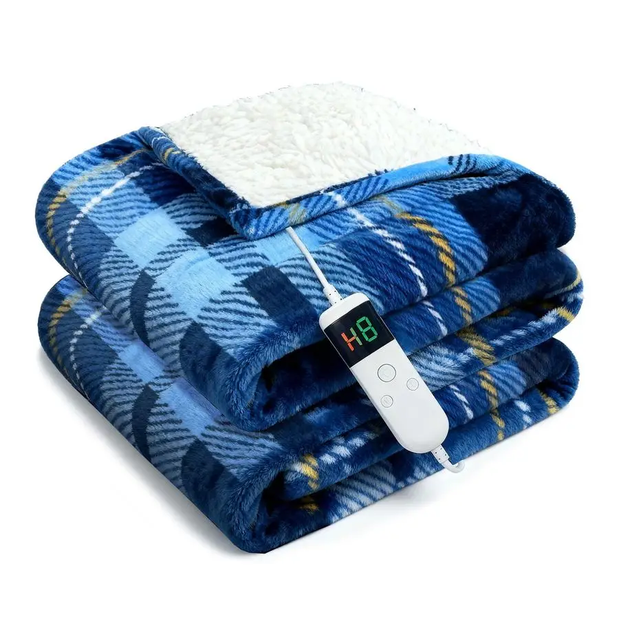 

Blanket Heated Throw, Soft Flannel 50x60 Plaid Heating Blanket with 8 Hours Auto Off 10 Fast Heating Levels Machine Washable She