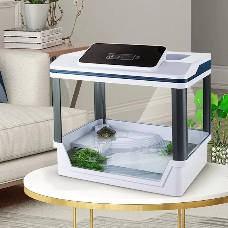 Fish treasure turtle tank aquarium with balcony shell box led light water cycle digital