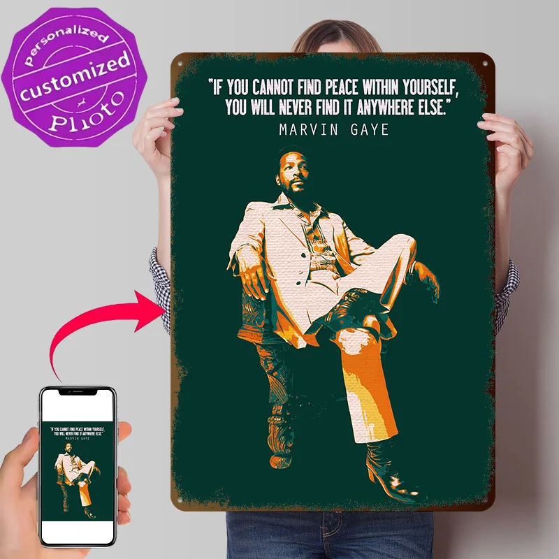 Marvin Gaye 3D Texture Metal Poster Customized Wall Art Tin Sign Gift for Mancave Vintage Interior Decoration Living Room Decor