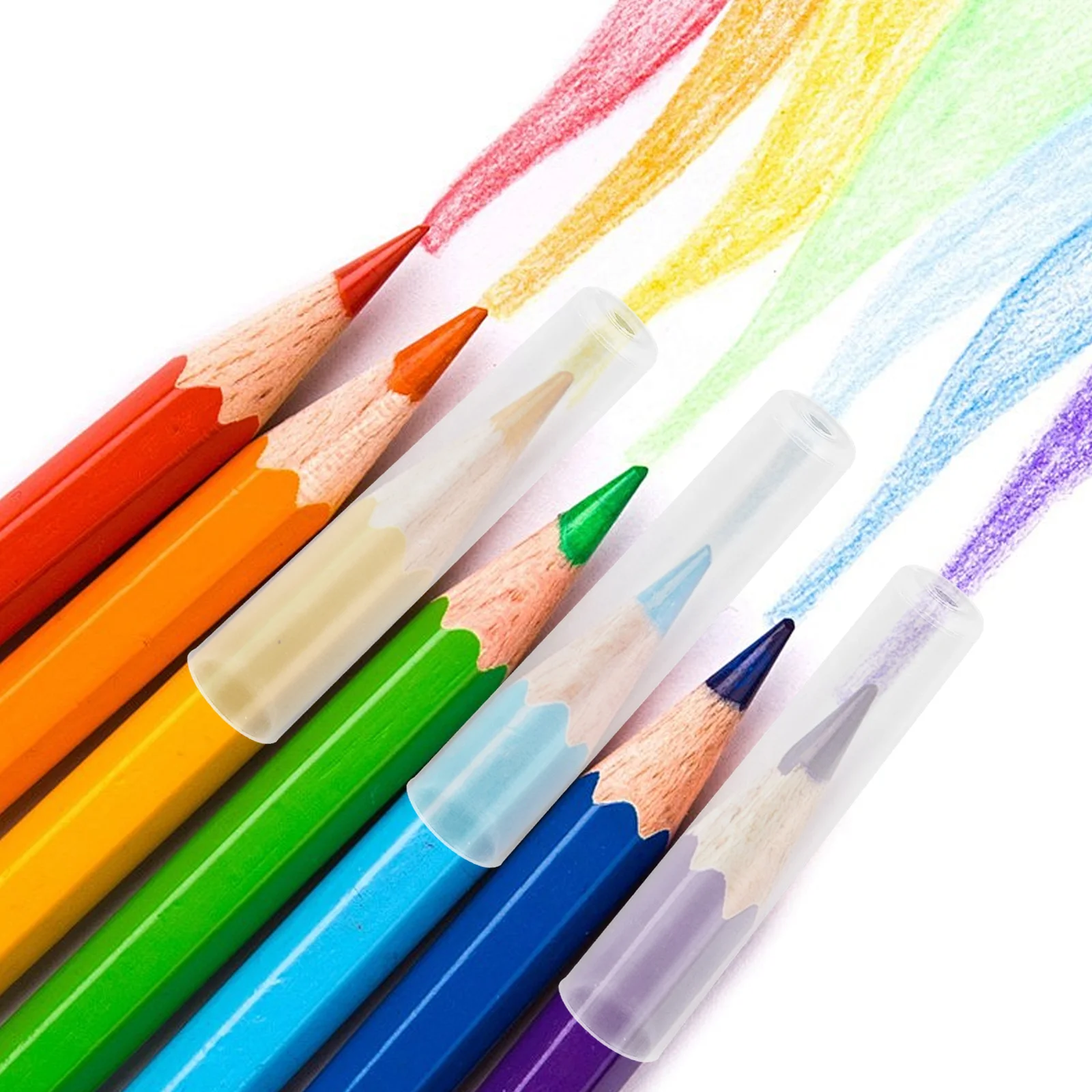 10 قطع من أغطية موسع القلم الرصاص واقيات طرف بلاستيكية شفافة لأقلام الرصاص الخشبية الملونة وحامل اللوازم المكتبية المدرسية للطلاب