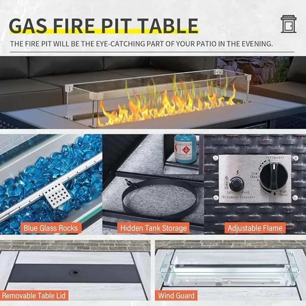 9 Pieces Wicker Patio Furniture Set Outdoor PE Rattan Sectional Conversation Sofa Set with Grey Cushions and Storage Table