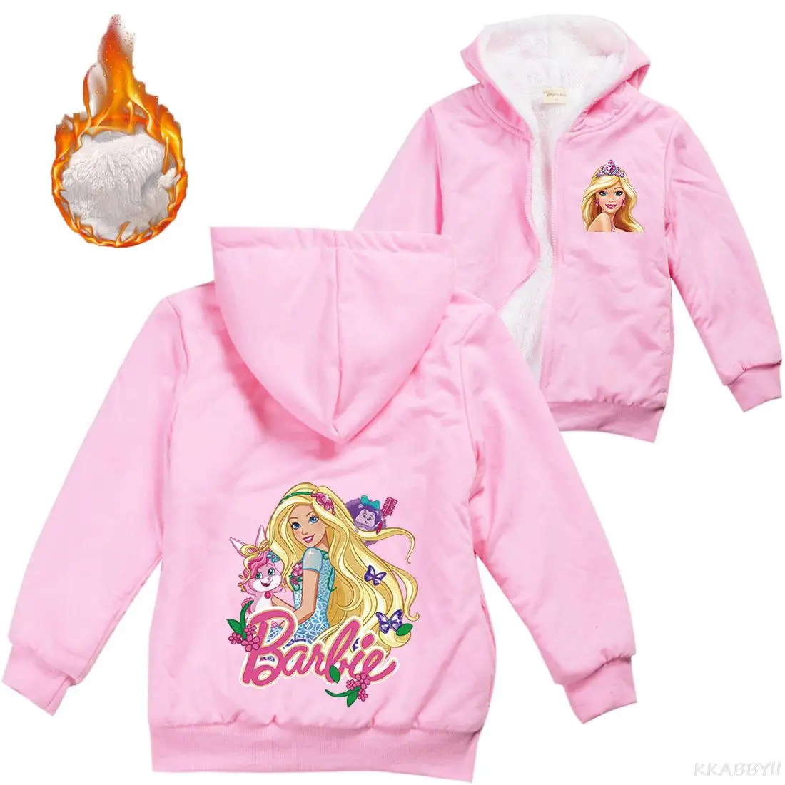 Kids Warm Thick Velvet Hoody Jacket Barbie Clothes Boys Clothes Baby Girls Zipper Jackets Children\'s Coat