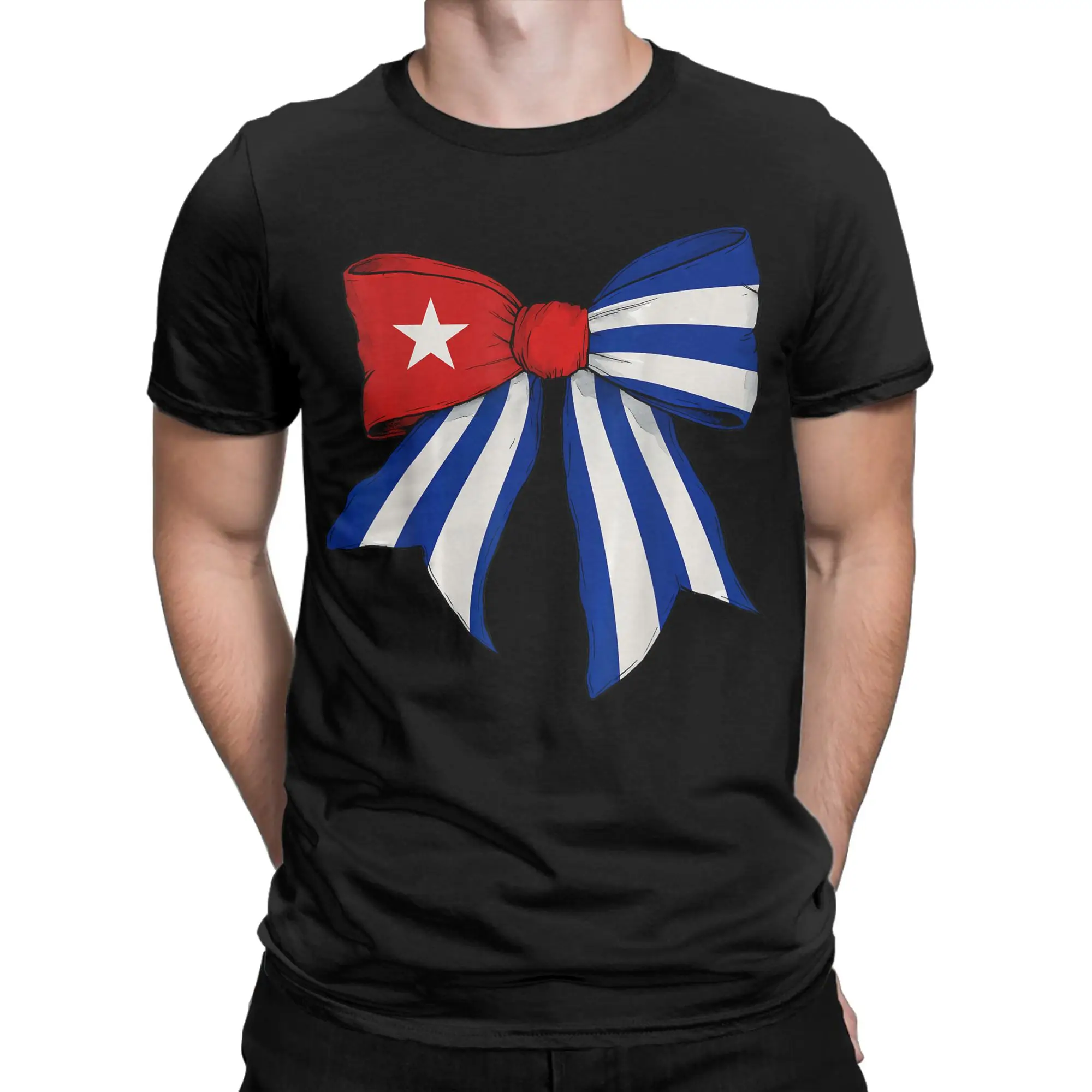 Novelty Cuba Cuban Pride Flag Girl Coquette Bow Ribbon Tshirts Round Neck Short Sleeve Clothing  100%Cotton Summer Clothes
