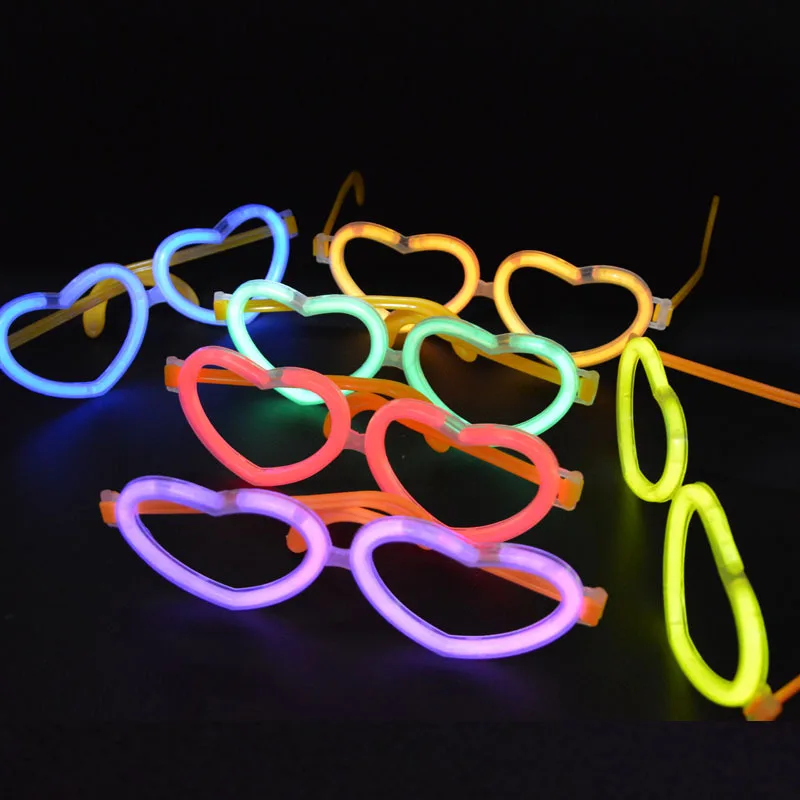 10 sets DIY Luminous Heart Eye Glasses Fluorescent Wear Glow Stick Party Gift  Adult Kids Birthday Halloween Wedding Festival