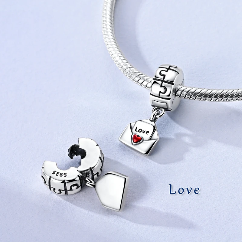 

925 Sterling Silver Puzzle Heart Charms Beads For Women Fit Original Bracelet DIY Birthday Party Jewelry Gifts