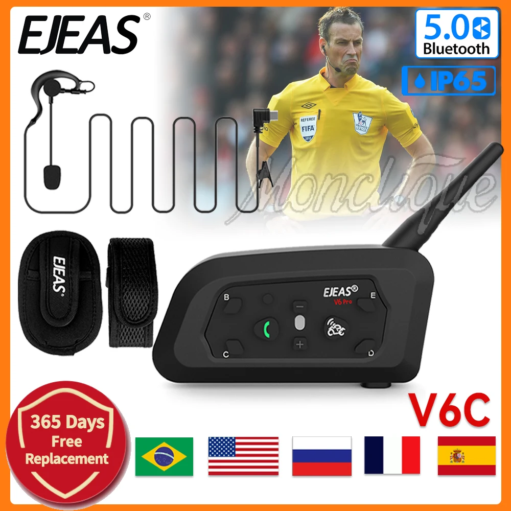 

EJEAS V6C PRO футбольная арбитрская гарнитура для внутренней связи 800 м футбол полнодуплексный Bluetooth конференц-переговорный коммуникатор водонепроницаемый