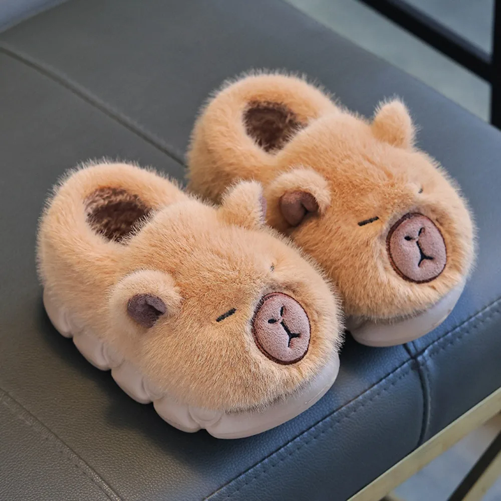 

Cute Capybara Kids Slippers Warm Non Slip Home Shoes Soft Thicken Fluffy Slippers Winter