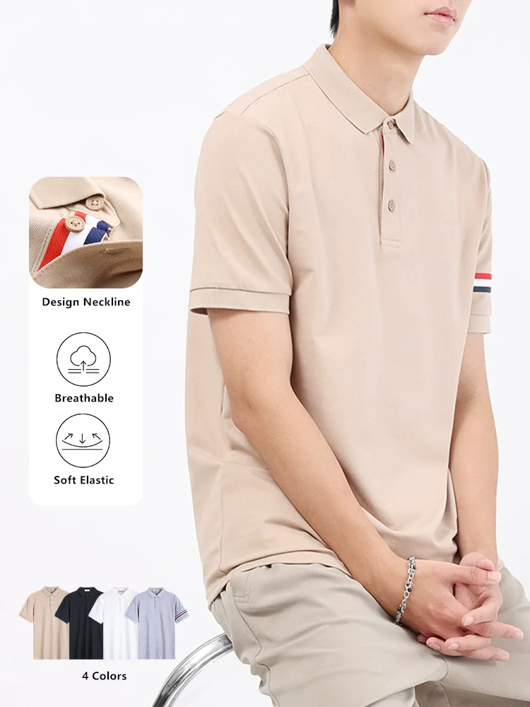 Silky Cotton Luxury Knitted Polo Shirts For Men All Match Elastic Summer Quality Soft Comfortable Loose Casual Camisas De Hombre