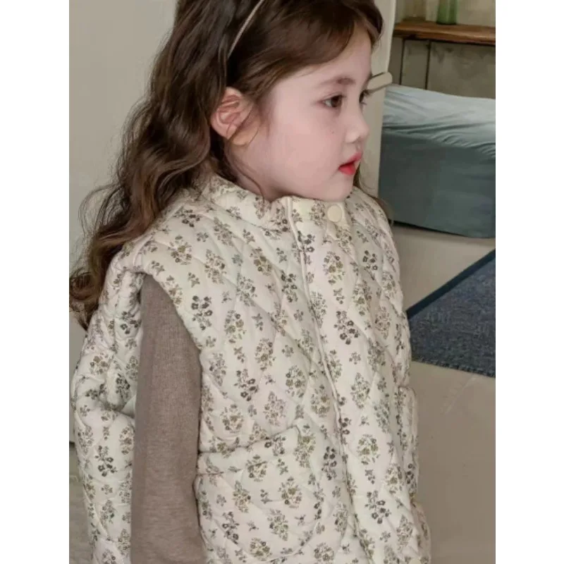 

2025 New Winter Baby Girls Cotton Padded Waistcoats Printed Sleeveless Coat Toddlers Kids Thicken Warm Vest