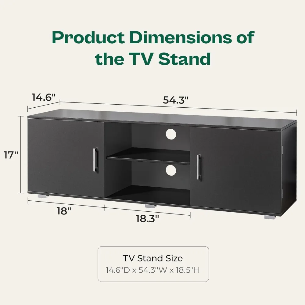 TV Stand for 55 Inch TV, Entertainment Center with Storage, 2 Cabinets, TV Console Media Cabinet with 6 Cable Holes