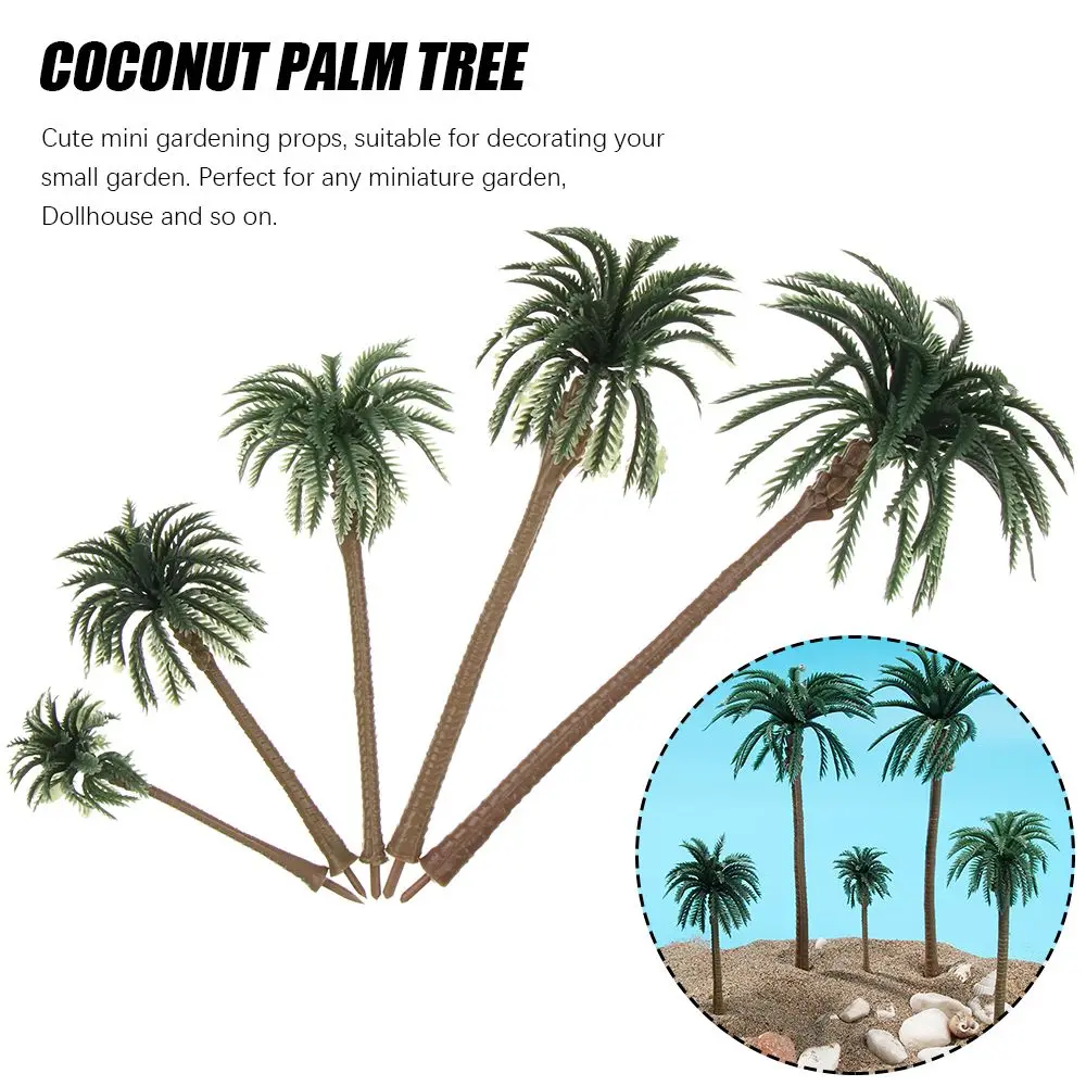 5Pcs Plastic Coconut Palm Tree Miniature Plant Pots Bonsai Craft Micro Landscape DIY Decor Sand Table Scenery Model