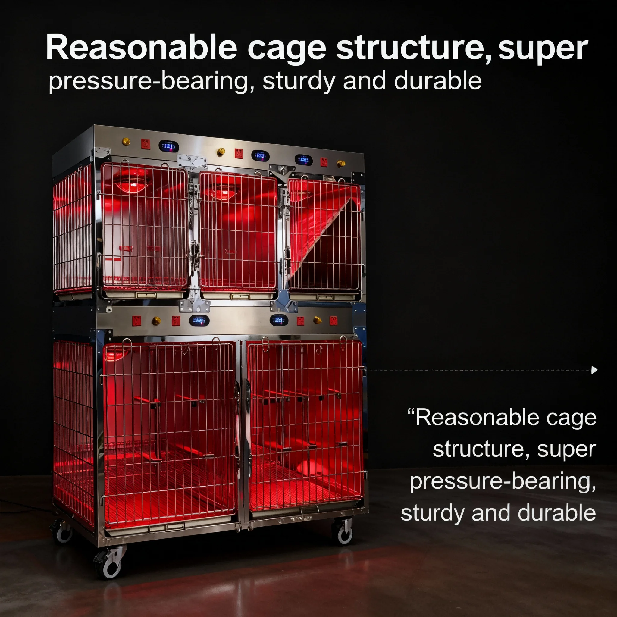 5 Position Infrared Insulation Pet Cage SUS304 Stainless Steel Veterinary Hospitalization Cage For Clinic Boarding