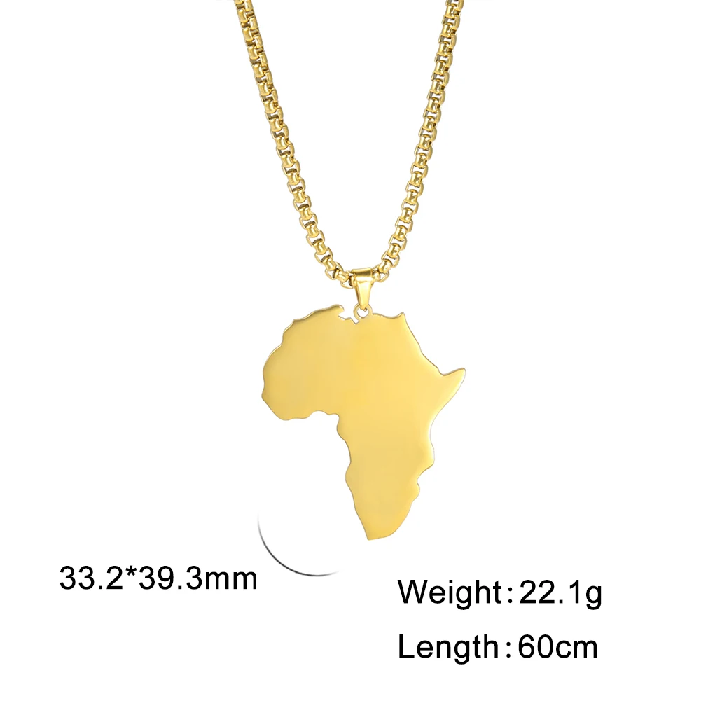 Collar con colgante de mapa de África para hombre y mujer, gargantilla de cadenas chapada en oro y plata, collar de acero inoxidable, Hip Hop