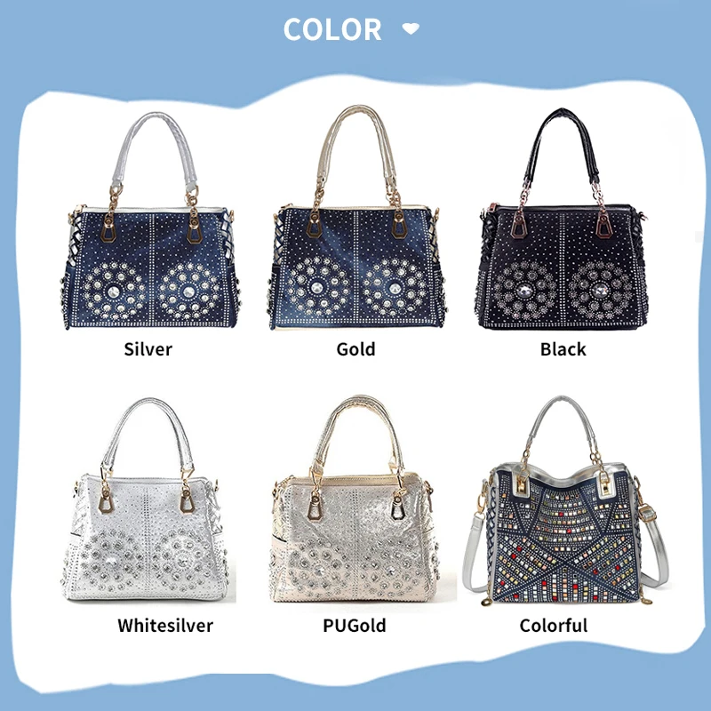 Fashion Lady Diamond Denim Bag Canvas Square Handbag Woven Bag Trendy Messenger Bag Women Tote Bag Luxury Handbags