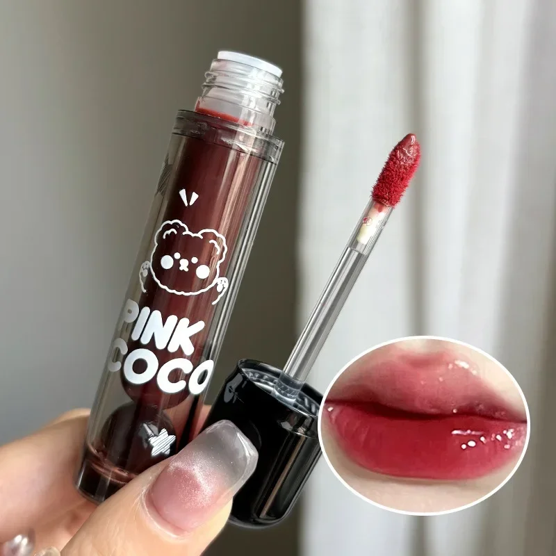 Dark Red Brown Mirror Lip Glaze Water Light Moisturizing Non-stick Cup Highly Pigmented Red Liquid Lipstick Lips Makeup Cosmetic