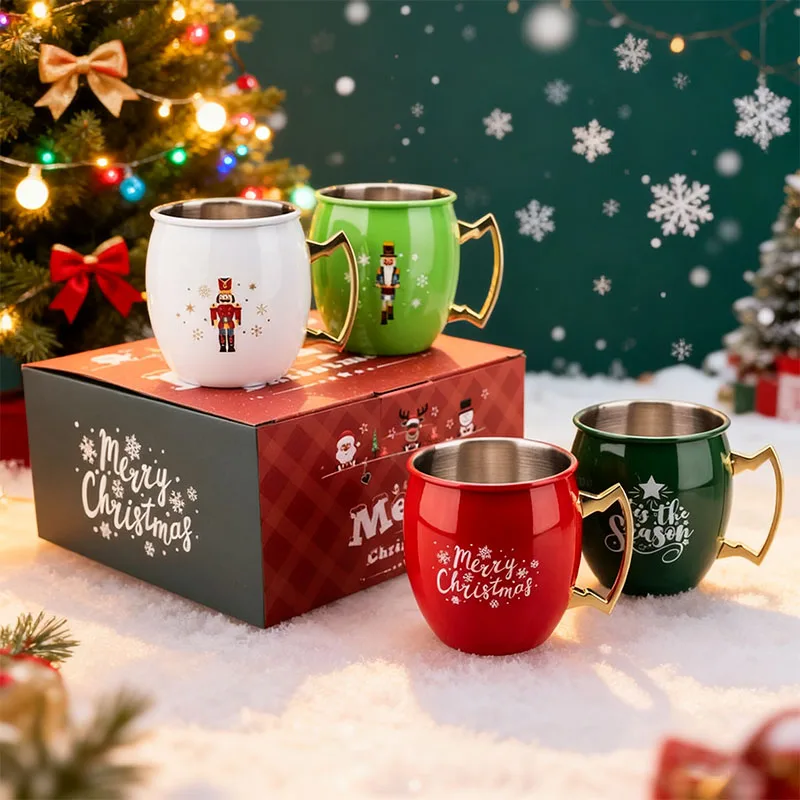 عيد الميلاد موسكو البغل القدح عطلة 350 مللي الفولاذ المقاوم للصدأ النحاس مطلي شرب كوب للكوكتيلات البيرة حفلة هدية برواري #2